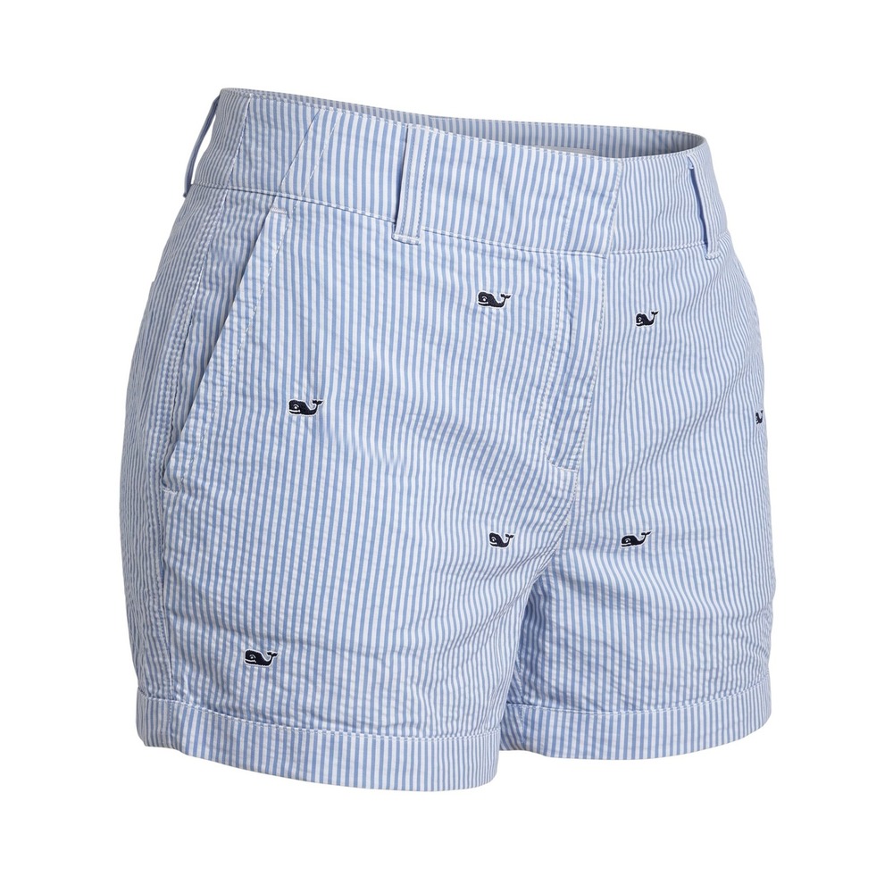 Vineyard Vines Womens Blue White Seersucker Whale Embroidered Shorts Size 6